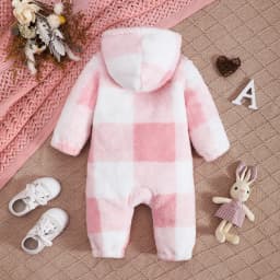 Thumbnail 0-2 Tuổi Bé Gái Hồng Trắng Cờ Rô Nối Dài Tay Ấm Nút Bỏ Túi Bộ Quần Áo Thu Đông 2