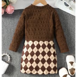 Thumbnail 1-8years trẻ em bé gái mùa thu quần áo hàng ngày bộ áo dài tay + dây đeo váy kẻ sọc thời trang đáng yêu 2 cái trang phục 3