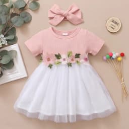 Thumbnail Đầm công chúa MIKRDOO tay ngắn đính hoa thêu + băng đô thiết kế thời trang phong cách mùa hè cho bé gái 0-3 tuổi 2