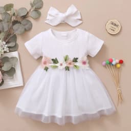 Thumbnail Đầm công chúa MIKRDOO tay ngắn đính hoa thêu + băng đô thiết kế thời trang phong cách mùa hè cho bé gái 0-3 tuổi 4