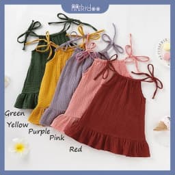 Thumbnail Đầm hai dây MIKRDOO bằng vải lanh cotton màu trơn dễ thương thời trang mùa hè cho bé gái 1-5 tuổi 1