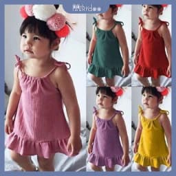 Thumbnail Đầm hai dây MIKRDOO bằng vải lanh cotton màu trơn dễ thương thời trang mùa hè cho bé gái 1-5 tuổi 3