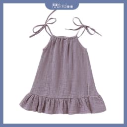Thumbnail Đầm hai dây MIKRDOO bằng vải lanh cotton màu trơn dễ thương thời trang mùa hè cho bé gái 1-5 tuổi 4