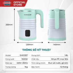 Thumbnail Ấm siêu tốc inox 2 lớp 1.8L SUNHOUSE SHD1357 - 1500W - Bộ điều khiển Strix cao cấp – Thân ấm 2 lớp chống bỏng 2