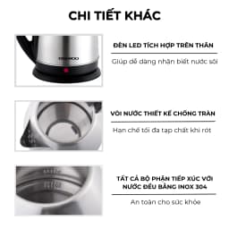 Thumbnail Ấm siêu tốc inox 304 cao cấp đảm bảo an toàn 1.8L Daewoo DWK-S1805 đế xoay 360 độ  - Hàng chính hãng BH 2 năm 4