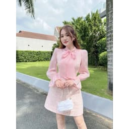Thumbnail Đầm thiết kế Wonderhouse cổ vuông phối sơ mi cột nơ chất liệu vải tweed cao cấp dày dặn - Rosa Dress 1