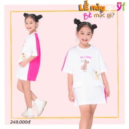 Thumbnail Đầm váy suông cho bé gái in họa tiết dễ thương YF từ 18-55 KG  YDX018-3, 100% cotton, size 3-13 tuổi 1