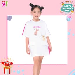 Thumbnail Đầm váy suông cho bé gái in họa tiết dễ thương YF từ 18-55 KG  YDX018-3, 100% cotton, size 3-13 tuổi 2