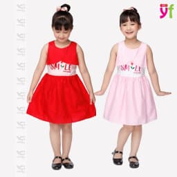 Thumbnail Đầm Xòe Cho Bé Thêu Chữ Smile Everyday, 2 màu đỏ & hồng hiệu YF - YDX004-0 1