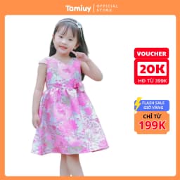 Thumbnail Đầm Xòe Vải Gấm Hoạ Tiết Bông Tamiuy Dành Cho Bé Gái (10-40kg) 1