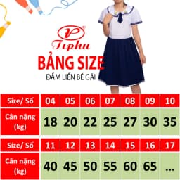 Thumbnail Áo đầm bé gái tiểu học, cổ viền phối xanh lính thuỷ cute, tùng váy xéo và xếp ly, bigsize tới 65kg 2