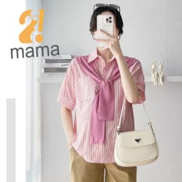 Thumbnail Áo bầu công sở mùa hè 2mama kẻ sọc, cổ sơ mi có phối vạt điệu đà, dễ thương 4