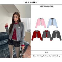 Thumbnail 𝐊𝐈𝐋𝐋 𝐒𝐘𝐒𝐓𝐄𝐌 - Áo cardigan phối layer hai màu thun gân WESTIE hình thêu cún con 1