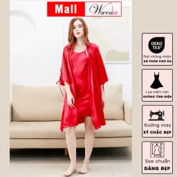 Thumbnail Áo choàng ngủ WANNABE áo khoác ngủ kimono lụa xẻ sườn cánh tay đan khoen xxx cột nơ xinh xắn KIS33 2