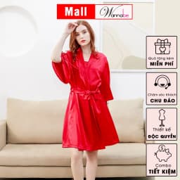 Thumbnail Áo choàng ngủ WANNABE áo khoác ngủ kimono lụa xẻ sườn cánh tay đan khoen xxx cột nơ xinh xắn KIS33 3