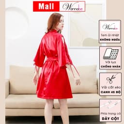 Thumbnail Áo choàng ngủ WANNABE áo khoác ngủ kimono lụa xẻ sườn cánh tay đan khoen xxx cột nơ xinh xắn KIS33 4