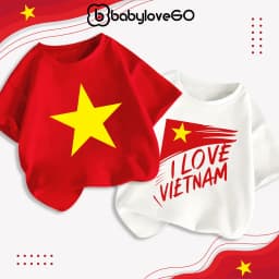 Thumbnail Áo cờ đỏ sao vàng Việt Nam, áo bé gái chất thun cotton mềm mịn BabyloveGO 1