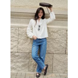 Thumbnail Áo cổ tàu mở V MONO TALK tay xếp bồng, chất liệu cotton thêu MOF25S-T20001TK 2