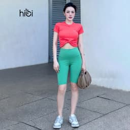 Thumbnail Áo croptop tay ngắn tập Yoga Gym Hibi Sports CR816, kiểu xoắn nơ, kèm mút ngực 4
