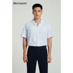 Thumbnail Áo Cuban họa tiết kẻ nam Metagent MS 16E3545 4