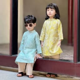 Thumbnail Áo Dài Bé Trai Bé Gái Fbaby Thiết Kế Gấm Họa Tiết Cao Cấp Cho Bé Đi Chơi, Lễ Tết Chất Liệu An Toàn Cho Bé 2