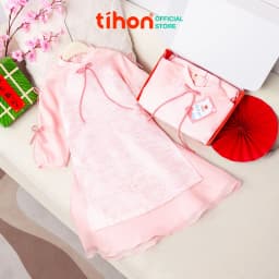 Thumbnail Áo dài cho bé gái TIHON cao cấp gấm phối tơ mềm mại đính nơ siêu dễ thương SET0786011 1