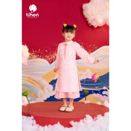 Thumbnail Áo dài cho bé gái TIHON cao cấp gấm phối tơ mềm mại đính nơ siêu dễ thương SET0786011 2