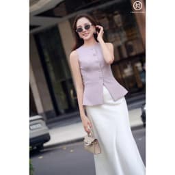 Thumbnail Áo gile nữ MOLLYNISTA hai lớp cổ tròn sát nách chiết eo tôn dáng 3