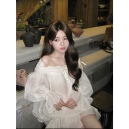 Thumbnail Áo kem organza trễ eo bẹt vai MOLLYNISTA cao cấp thanh lịch quyến rũ 3