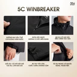 Thumbnail Áo khoác gió nam nữ có mũ thương hiệu 360Boutique chống thấm nước, ấm áp 4