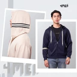 Thumbnail Áo Khoác Hoodie 4MEN Phối Sọc Tay Form Regular AH006 khoá zip, vải nỉ ép, thoải mái, đi chơi, đi làm 2