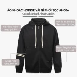 Thumbnail Áo Khoác Hoodie 4MEN Phối Sọc Tay Form Regular AH006 khoá zip, vải nỉ ép, thoải mái, đi chơi, đi làm 3