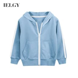 Thumbnail Áo khoác IELGY có mũ trùm phối dây kéo họa tiết kẻ sọc thời trang thể thao cho bé trai 1