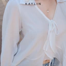 Thumbnail Áo kiểu KAYLIN form sơ mi Babydoll phối hoa chất vải voan tơ phong cách BST Hè 2025 - N2459 2