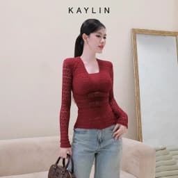 Thumbnail Áo kiểu KAYLIN tay dài phối ren họa tiết hoa mai chất vải thun ren co giản phong cách - N2438 1