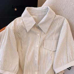 Thumbnail Áo kiểu Lovito họa tiết sọc có dây rút phong cách thường ngày cho nữ LNE65192 2
