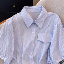 Thumbnail Áo kiểu Lovito họa tiết sọc có dây rút phong cách thường ngày cho nữ LNE65192 4