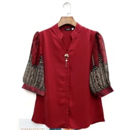 Thumbnail Áo Kiểu Nữ MAI THY 166, Mẫu Sơ Mi Trung Niên Cho Mẹ Tay Lỡ Cổ Đức Họa Tiết Thổ Cẩm Mới Mẻ | Thời Trang Trung Niên U40 3