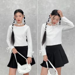 Thumbnail Áo kiểu nữ tay dài VMSTYLE dáng ôm tay loe nơ trơn nhiều màu basic, đi học, đi làm, đi chơi ASU00551 3
