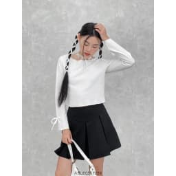 Thumbnail Áo kiểu nữ tay dài VMSTYLE dáng ôm tay loe nơ trơn nhiều màu basic, đi học, đi làm, đi chơi ASU00551 4