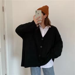 Thumbnail Áo len cổ chữ V dáng rộng phong cách Hàn Quốc IELGY dáng rộng màu trơn 1