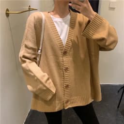 Thumbnail Áo len cổ chữ V dáng rộng phong cách Hàn Quốc IELGY dáng rộng màu trơn 3