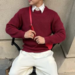 Thumbnail Áo len cổ tròn dài tay PEALO form Relax chất liệu len cao cấp 2
