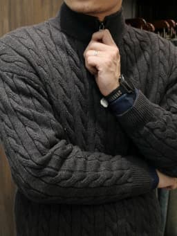 Thumbnail Áo Len Nam Cổ Lọ Phối Zip, Tag Da DNST 716, Áo Len Hàn Quốc Unisex Vặn Thừng Dày Dặn 2