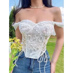 Thumbnail Áo Lót Bra corset Thêu Hoa Vai Bèo 1