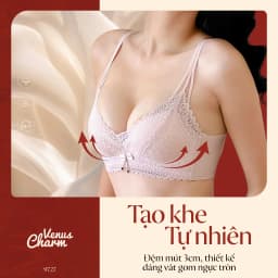 Thumbnail Áo lót nữ không gọng nâng đẩy tự nhiên đệm dày 3cm họa tiết ren mịn Venus Charm 9727 2