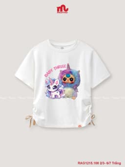 Thumbnail Áo phông bé gái RIOMIO áo cộc mùa hè in hình trendy, điểm nhấn dây rút cá tính RAG1215 3
