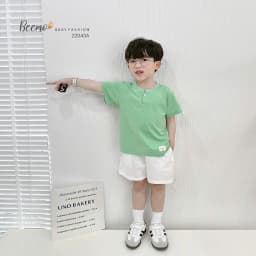 Thumbnail Áo phông cộc tay Beemo cổ tàu phối cúc chất liệu cotton mềm mịn mặc đi học, đi chơi cho bé 9-24kg 22043A1 2
