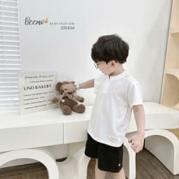 Thumbnail Áo phông cộc tay Beemo cổ tàu phối cúc chất liệu cotton mềm mịn mặc đi học, đi chơi cho bé 9-24kg 22043A1 4