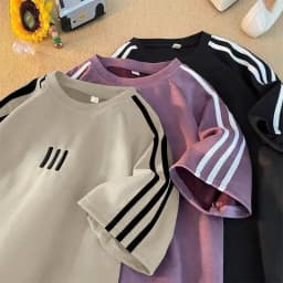 Thumbnail Áo Phông Form Rộng thêu 3 sọc trước ngực  Áo Thun Tay Lỡ Nam Nữ  Form Rộng Unisex Cotton khô thoáng mát thấm hút mồ hôi 1